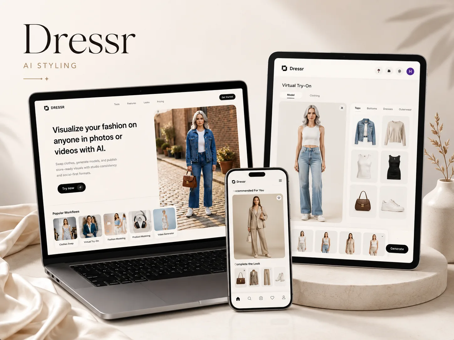 Dressr clothing swap interface with model and garment inputs