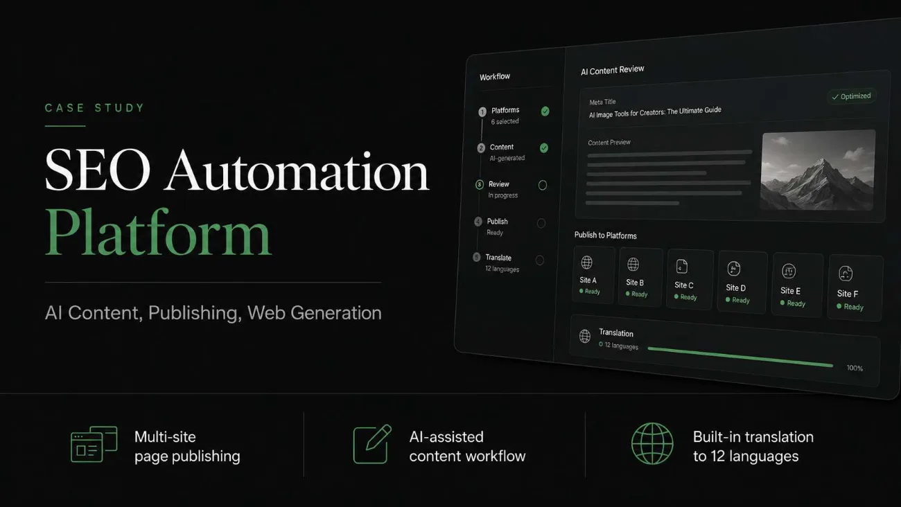 SEO platform workflow showing platform selection and generation progress