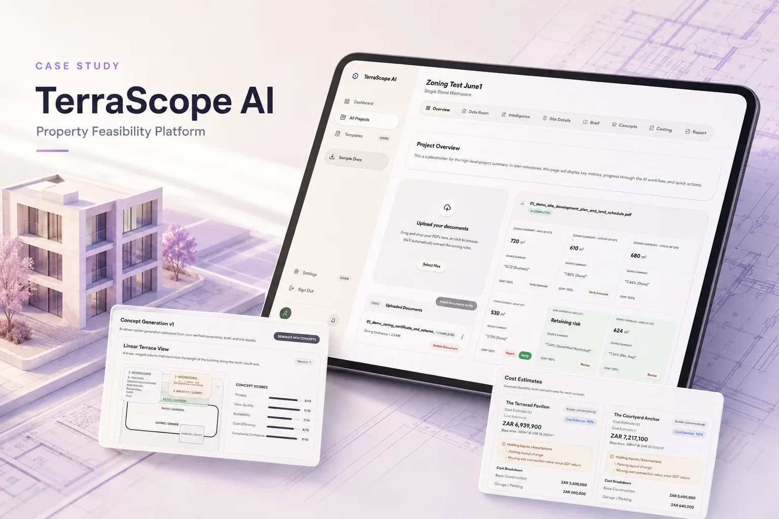 TerraScope workspace showing extracted zoning constraints with source snippets
