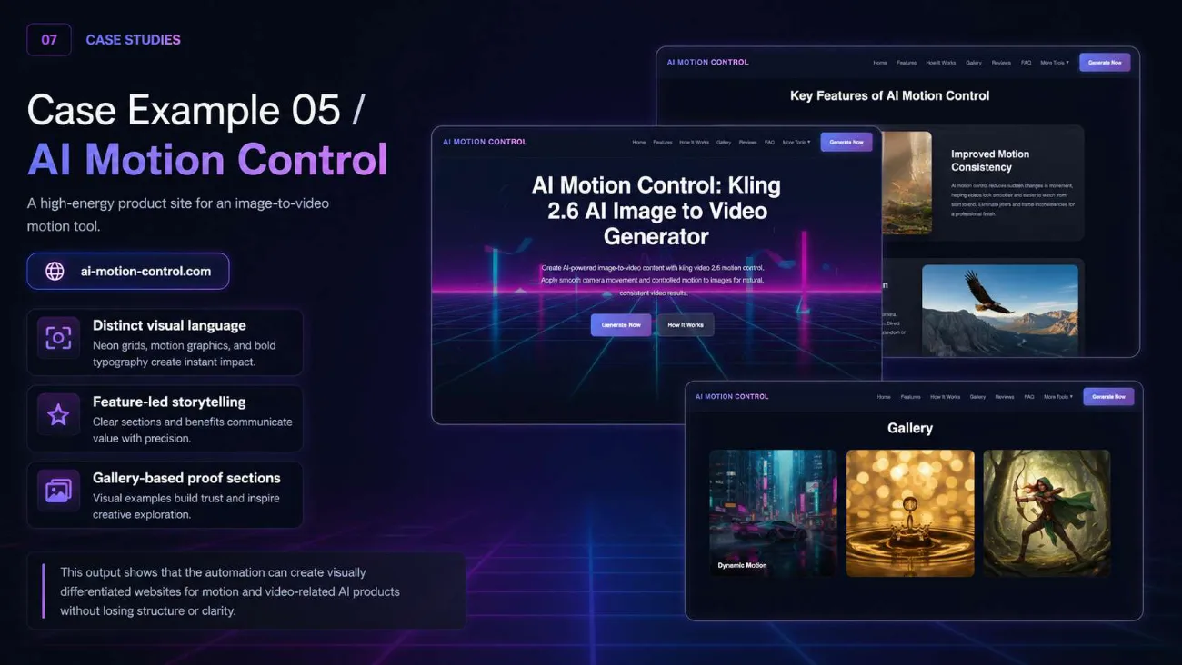 A generated high-energy site for an image-to-video motion product